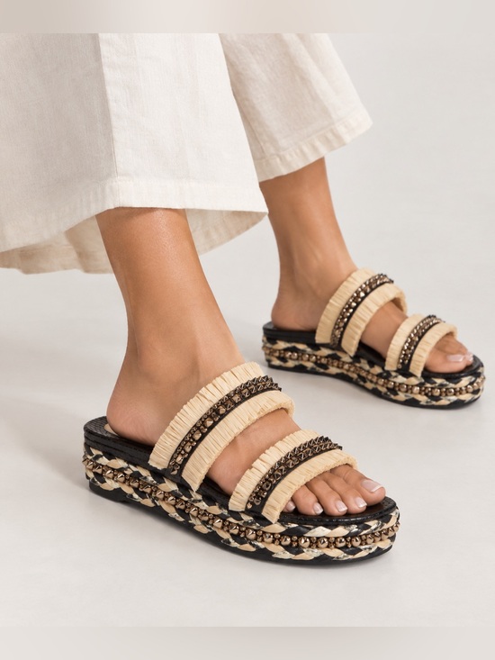 Christian Louboutin Shoes - Christian Louboutin Black & Beige Voltinoudou 60 Wedge Sandals size 37